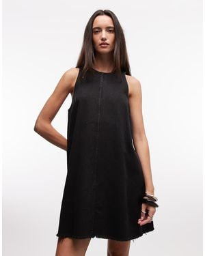 Monki Sleeveless A Line Mini Dress With Frayed Edge - Black