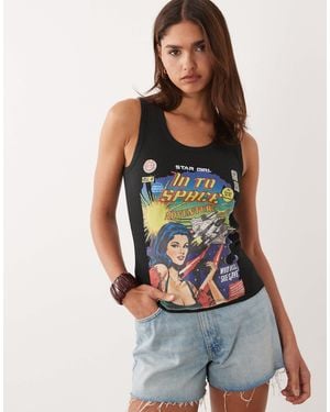 ASOS Ribbed Tank Top With Star Girl Graphic - Multicolor