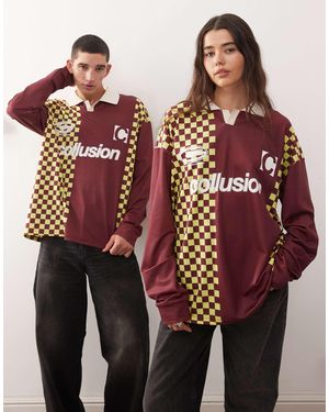 Collusion Unisex Long Sleeve Check Football T-shirt - Red