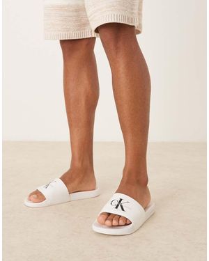 Calvin Klein Sliders Bianche E Nere Con Monogramma - Neutro