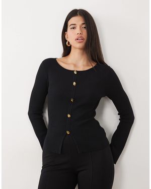 Pretty Lavish Fine Knit Button Detail Cardigan - Black