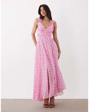 Forever New Chiffon Ruffle Shoulder Maxi Dress - Pink