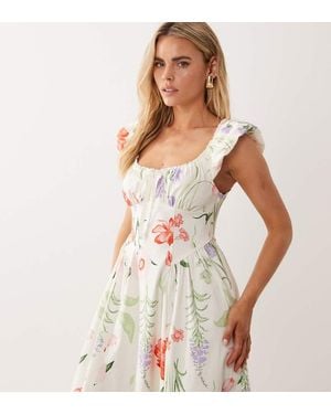 New Look Flower Print Bengaline Midi Dress - White