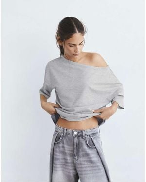 Pull&Bear Asymmetrisch T-Shirt Met Korte Mouwen - Grijs