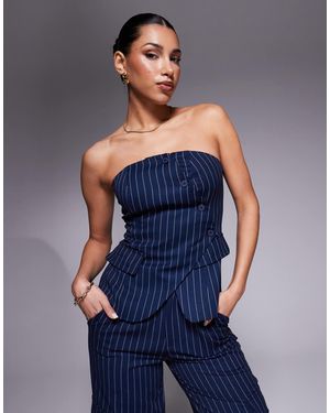 In The Style X Natalya Wright Exclusive Tailored Bandeau Asymmetric Waistcoat Co-ord - Blue