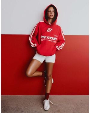 Bershka Printed Hoodie - Red