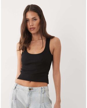 Brave Soul Ribbed Scoop Neck Singlet Top - Black