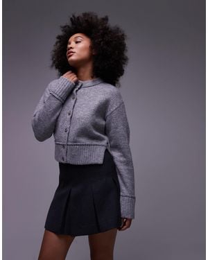 Collusion Fluffy Knit Crew Neck Cardi - Gray