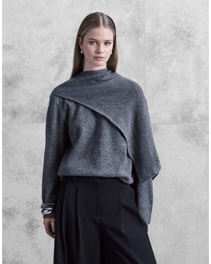 Jdy Jersey Oscuro Con Detalle De Bufanda De Punto De - Gris