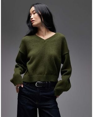 ASOS Knitted Wide Sleeve V Neck Jumper - Green