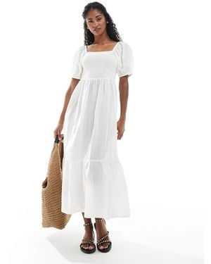 Accessorize Accesorize - robe froncée à manches bouffantes avec détail brodé - Blanc