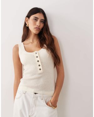 ARRANGE Scoop Neck Soft Knit Tank Top With Buttons - White