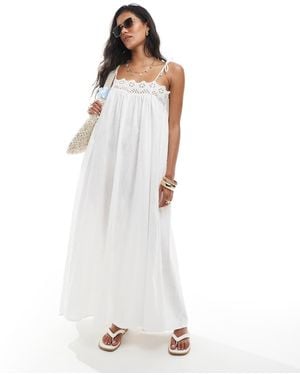 ASOS Crinkle Maxi Beach Dress With Broderie Trim - White