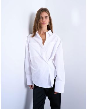 TOPSHOP Asymmetric Placket Waisted Long Sleeve Shirt - White