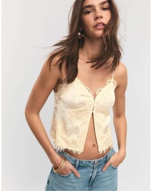 Stradivarius Strappy Satin Lace Top - Natural
