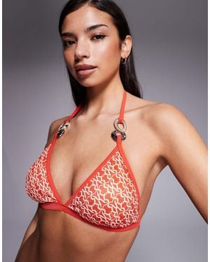 River Island Monogram Printed Bikini Top - Orange