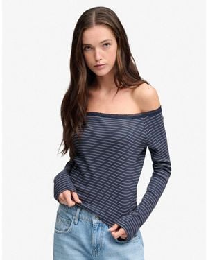 Superdry Athletic essentials top à manches longues en dentelle à rayures es - Bleu