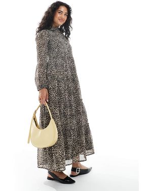 Wednesday's Girl Smudge Leopard Tiered Midaxi Dress - Brown