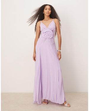 LACE & BEADS Maxi Dress With Rose Detail - Pink