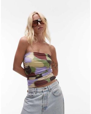 TOPSHOP Microfibre Abstract Print Bandeau Top - White