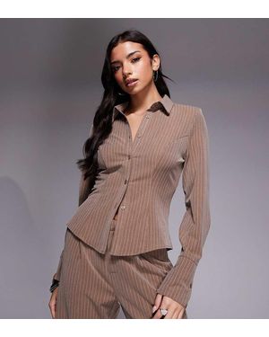 Kaiia Exclusive Button Front Fitted Shirt - Brown