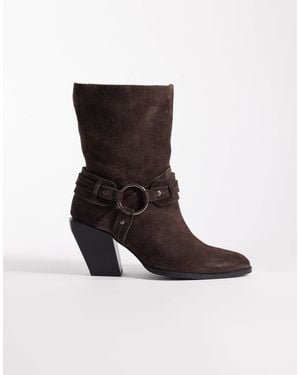 ASOS Elena Suede Western Ankle Boot With Harness - Natural