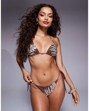 Candypants Beaded Leaf Print Triangle Bikini Top - Brown