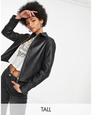 Barneys Originals Barney's Originals Tall Real Leather Coach Jacket - Black