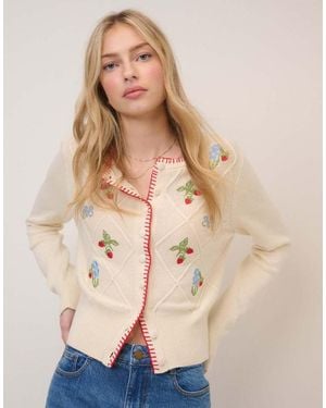 Nobody's Child Strawberry Embroidered Cardigan - Natural
