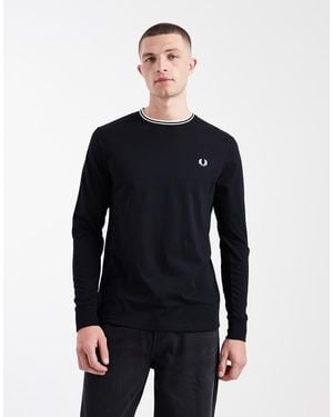 Fred Perry Long Sleeve Twin Tipped Logo T-shirt - Blue