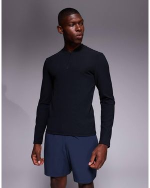 4505 Active Rib Slim Fit Long Sleeve Zip Up Running Top - Blue