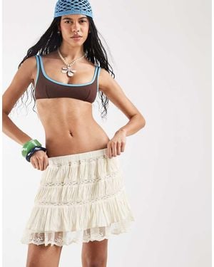 Reclaimed Vintage Mini Skirt With Tiers And Lace Hem - White