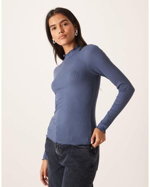 Jdy Lettuce Edge Long Sleeve Top - Blue