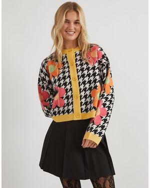 Skinnydip London Dogstooth Flower Knitted Cardigan - Multicolour