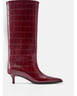 Pull&Bear Laarsjes Met Kitten Heel En Structuur - Rood