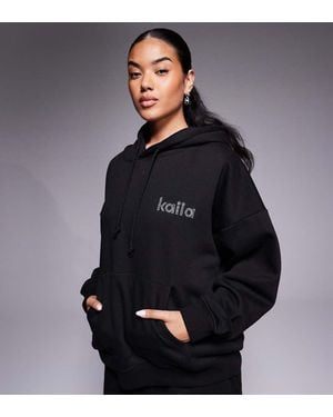Kaiia Sudadera Negra Extragrande Con Capucha Y Logo De Strass De Tejido Rico En Algodón Exclusiva De (Parte De Un Conjunto) - Gris
