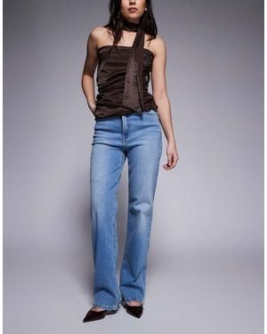 GOOD AMERICAN Good True High Waisted Straight Leg Frayed Hem Super Stretch Denim Jeans - Blue