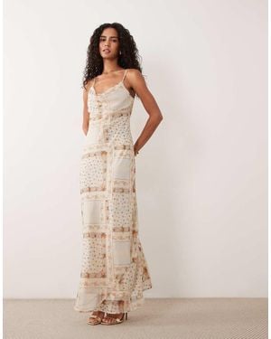Miss Selfridge Chiffon Cowl Neck Midi Dress - Natural