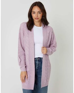 Threadbare Cable Knit Cardigan - Purple