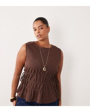 ASOS Asos Design Curve Linen Look Sleeveless Top With Drawstring Waist - Brown
