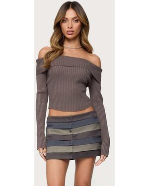 Edikted Lauren Knit Fold Over Top - Grey