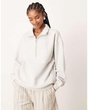 Abercrombie & Fitch Sweatshirt Met Korte Rits - Naturel