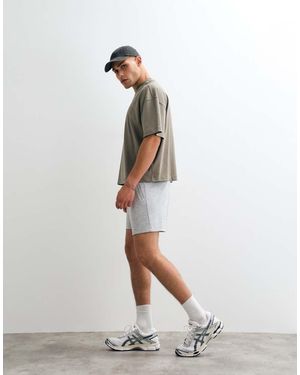 4505 Pantalones Cortos De Entrenamiento De Mezcla De Modal Ultrasuaves Con Bolsillos Con Cremallera En Gris Jaspeado - Blanco