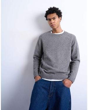 TOPMAN Regular Fit Knit Crew Neck Sweater With Wool - Gray