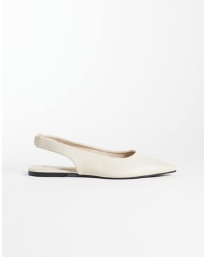 SEQWL Scar Slingback Pointed Toe Ballet Flats - White
