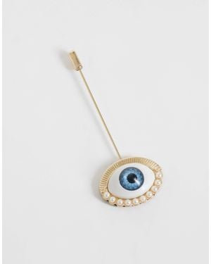 Reclaimed Vintage Eye Lapel Pin Brooch - Blue