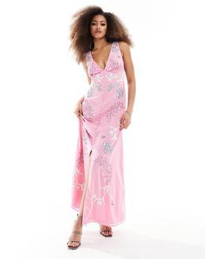 Maya V Neck Embellished Maxi Dress - Pink