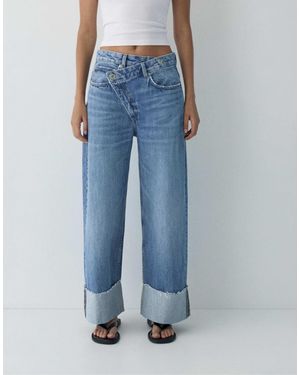 Pull&Bear Jean baggy à taille croisée - foncé - Bleu
