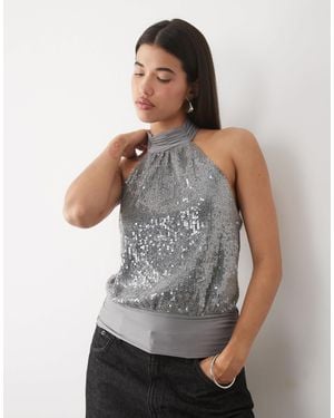 Motel Saiya Halter Neck Top - Gray