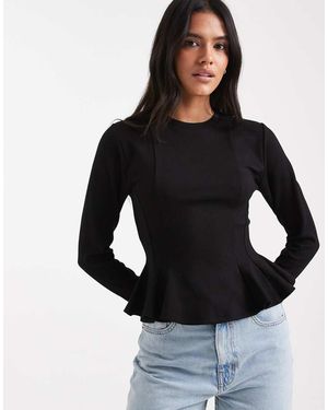 Miss Selfridge Peplum Detail Long Sleeve Tee - Black